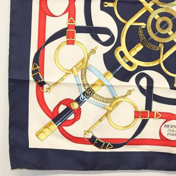 HERMES Carre 90 Scarf ""Eperon d'or"" Silk Navy Auth 142397 - Picture 5 of 16